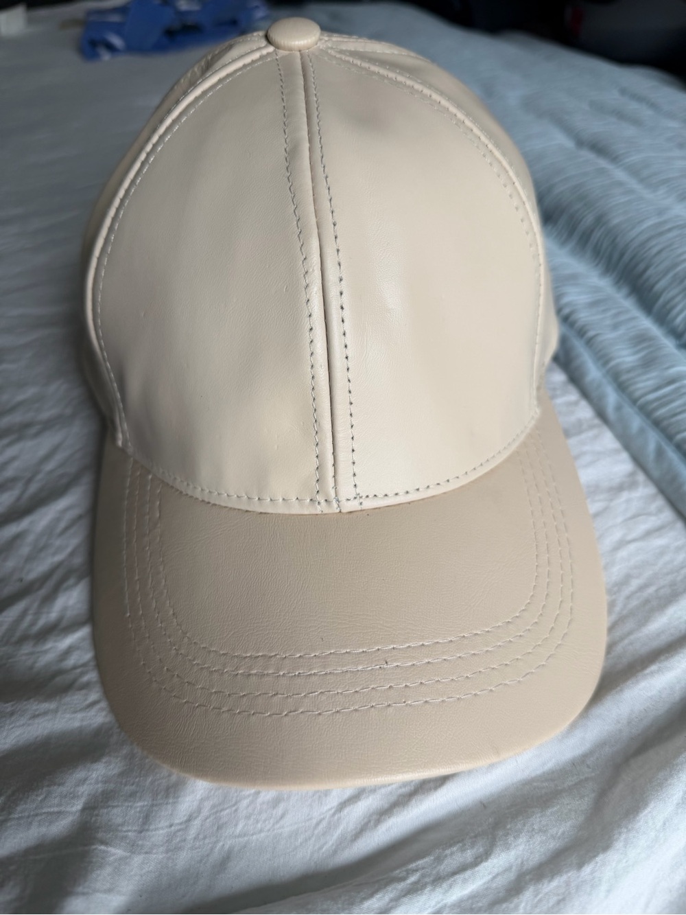 Men's genuine Leather Cream Baseball Cap - Minimalistic
